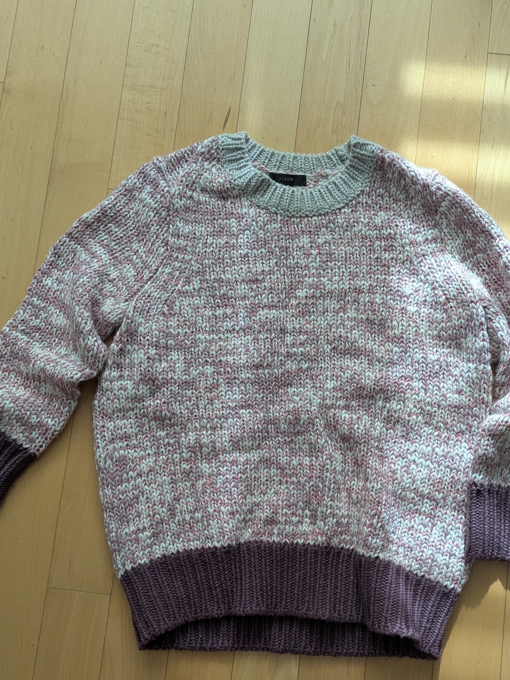 J. Crew Marled Pink and Cream Crewneck Sweater with Violet Trim